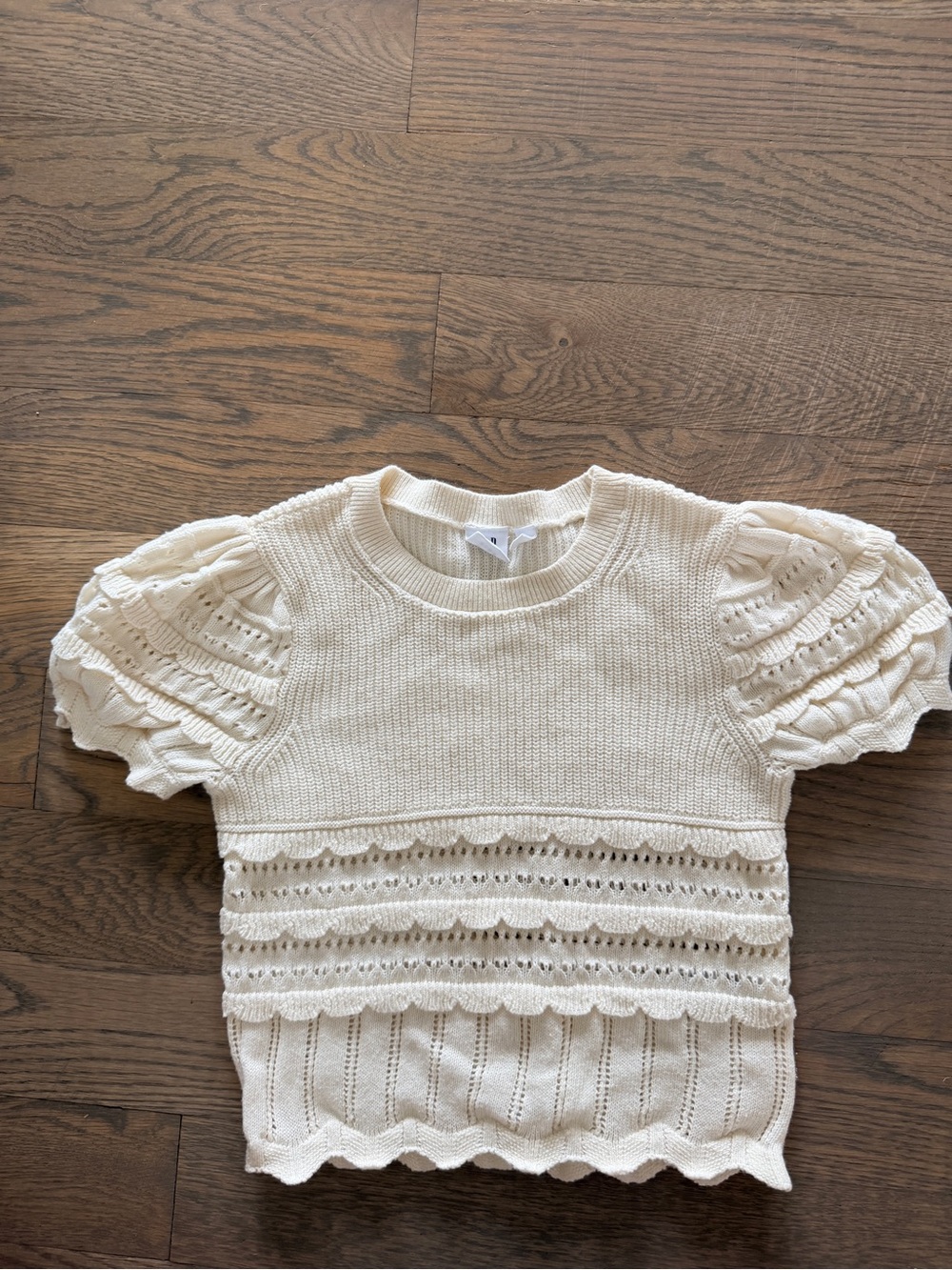 Gap Kids Girls' Cream Knit Puff Sleeve Top